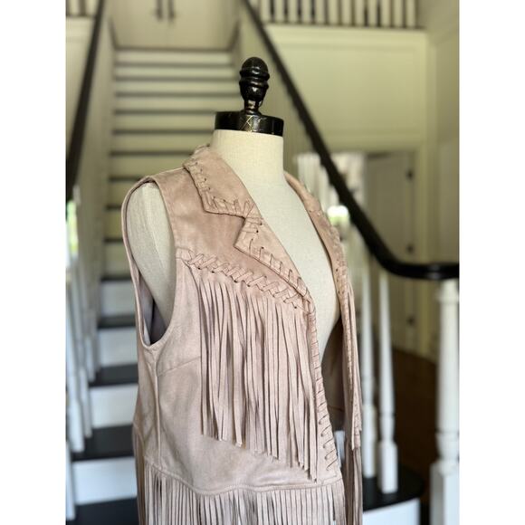 Y2k Fringe Vest Faux Suede Western Rodeo Cowgirl Boho Hippie Concert Festival - Picture 7 of 10